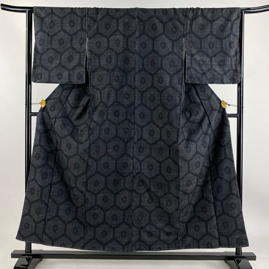 【庫存清倉】 紬織 身長154.5cm 袖長63cm S 雙層 龜甲 黑 純蠶絲 美品 秀品級