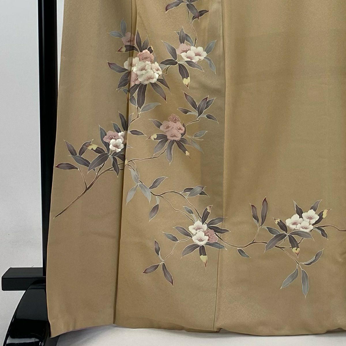 【庫存清倉】 付下 身長167cm 袖長64cm M 雙層 枝花刺繡 淺茶 純蠶絲 優品級