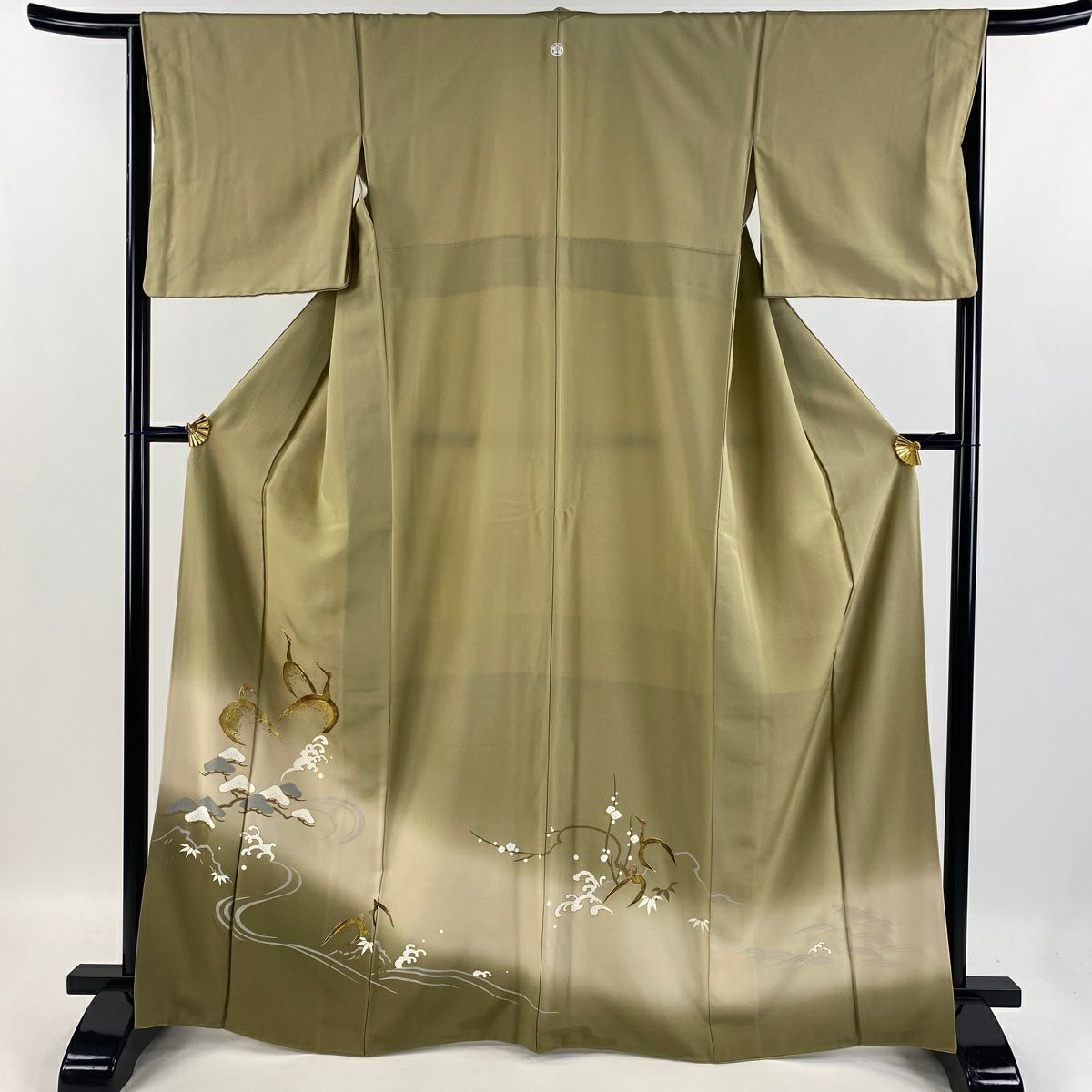 【庫存清倉】 留袖禮服禮服 身長167.5cm 袖長65.5cm M 雙層 仙鶴 松樹竹子梅花 金絲 金銀彩 米色 純蠶絲 優品級 一個紋