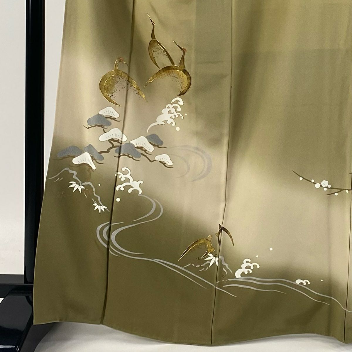 【庫存清倉】 留袖禮服禮服 身長167.5cm 袖長65.5cm M 雙層 仙鶴 松樹竹子梅花 金絲 金銀彩 米色 純蠶絲 優品級 一個紋