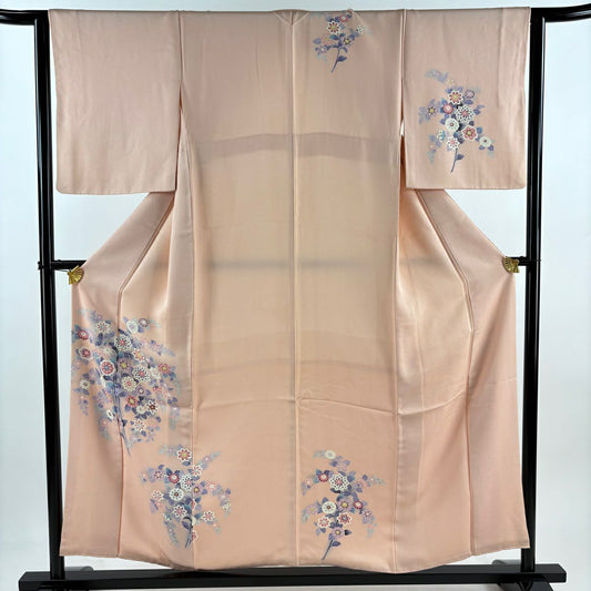 【清倉特賣】 付下 身長156cm 袖長63cm S 雙層 草花紋紋 漸層 粉紅 純蠶絲 優品級