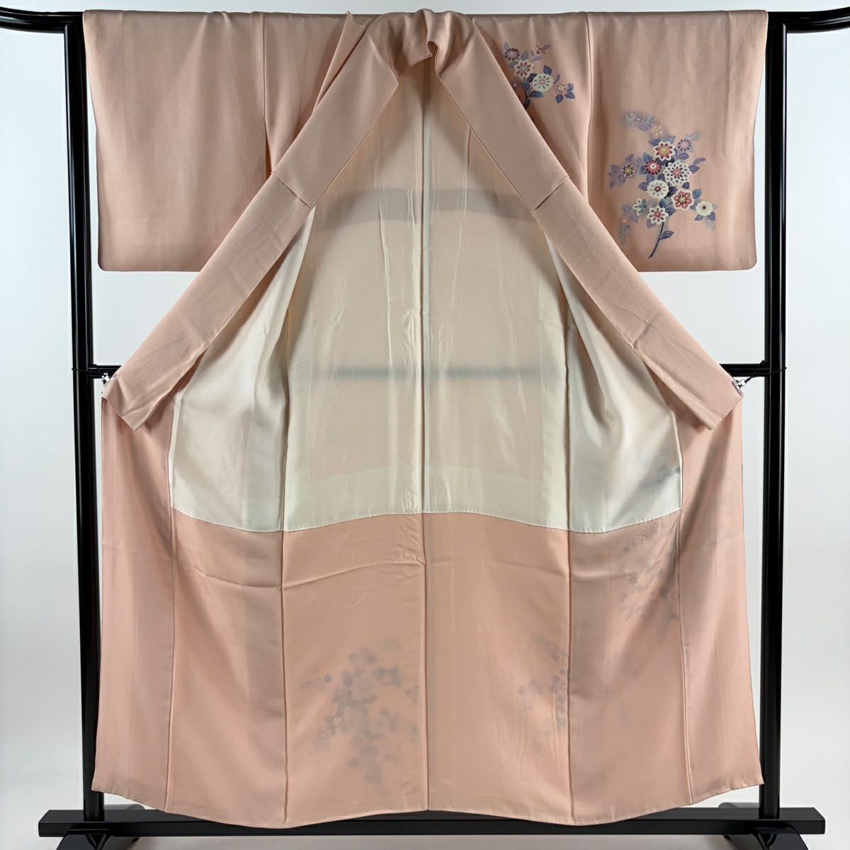 【清倉特賣】 付下 身長156cm 袖長63cm S 雙層 草花紋紋 漸層 粉紅 純蠶絲 優品級
