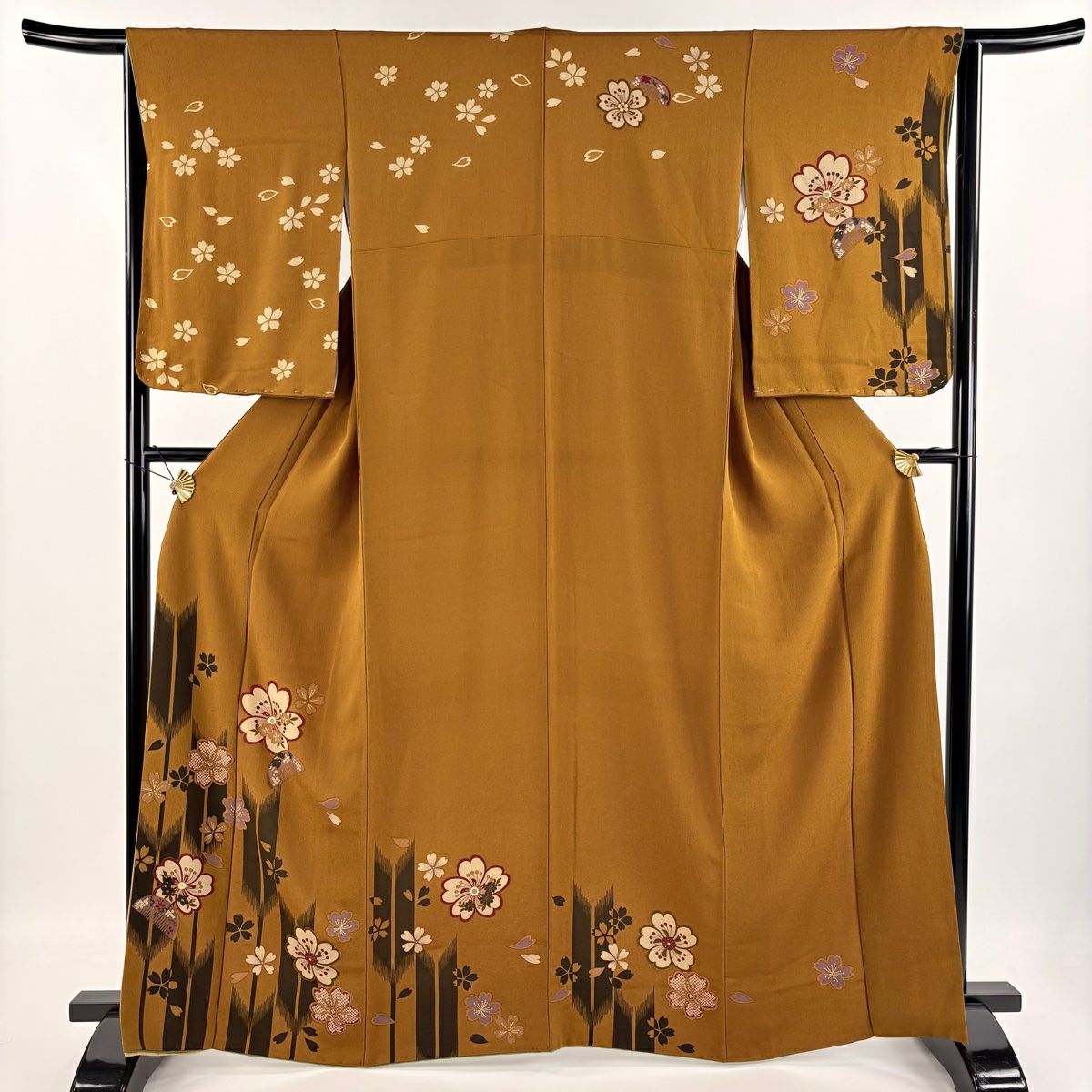 【庫存清倉】 付下 身長163cm 袖長64.5cm M 雙層 櫻花 矢羽 茶 純蠶絲 美品 秀品級