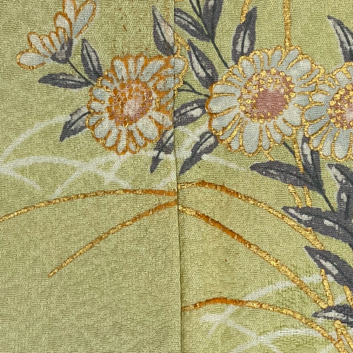 【庫存清倉】訪問服 身長162cm 袖長64cm M 雙層 草花紋紋 芝 金銀彩 漸層 淺綠 純蠶絲 優品級