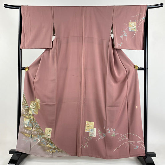 【庫存清倉】訪問服 身長161.5cm 袖長65cm M 雙層 落款有 色紙 草花紋紋 金絲 金銀彩 粉紅 純蠶絲 優品級