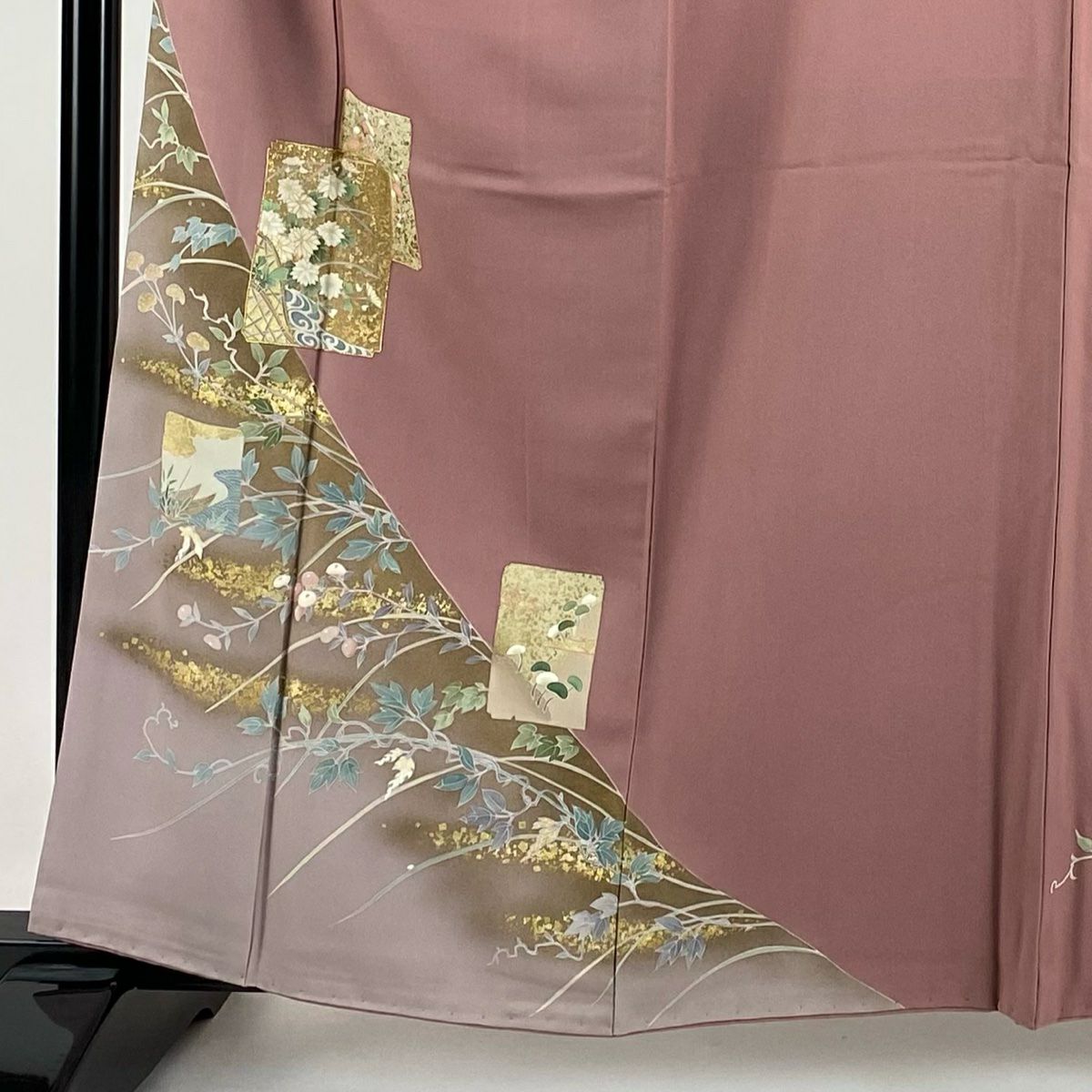 【庫存清倉】訪問服 身長161.5cm 袖長65cm M 雙層 落款有 色紙 草花紋紋 金絲 金銀彩 粉紅 純蠶絲 優品級