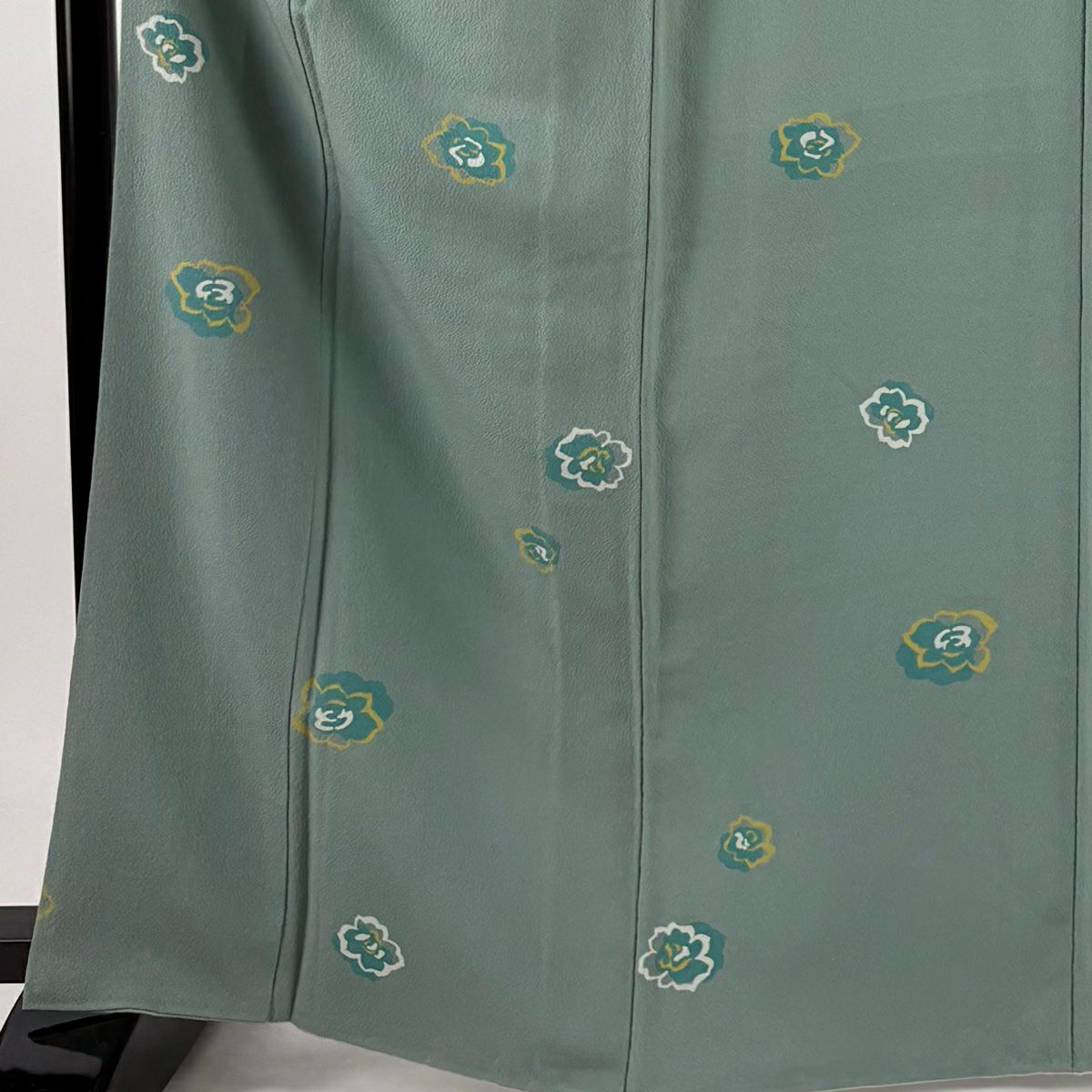 【庫存清倉】 小紋 身長166cm 袖長65.5cm M 雙層 花 絞染 灰綠 純蠶絲 優品級