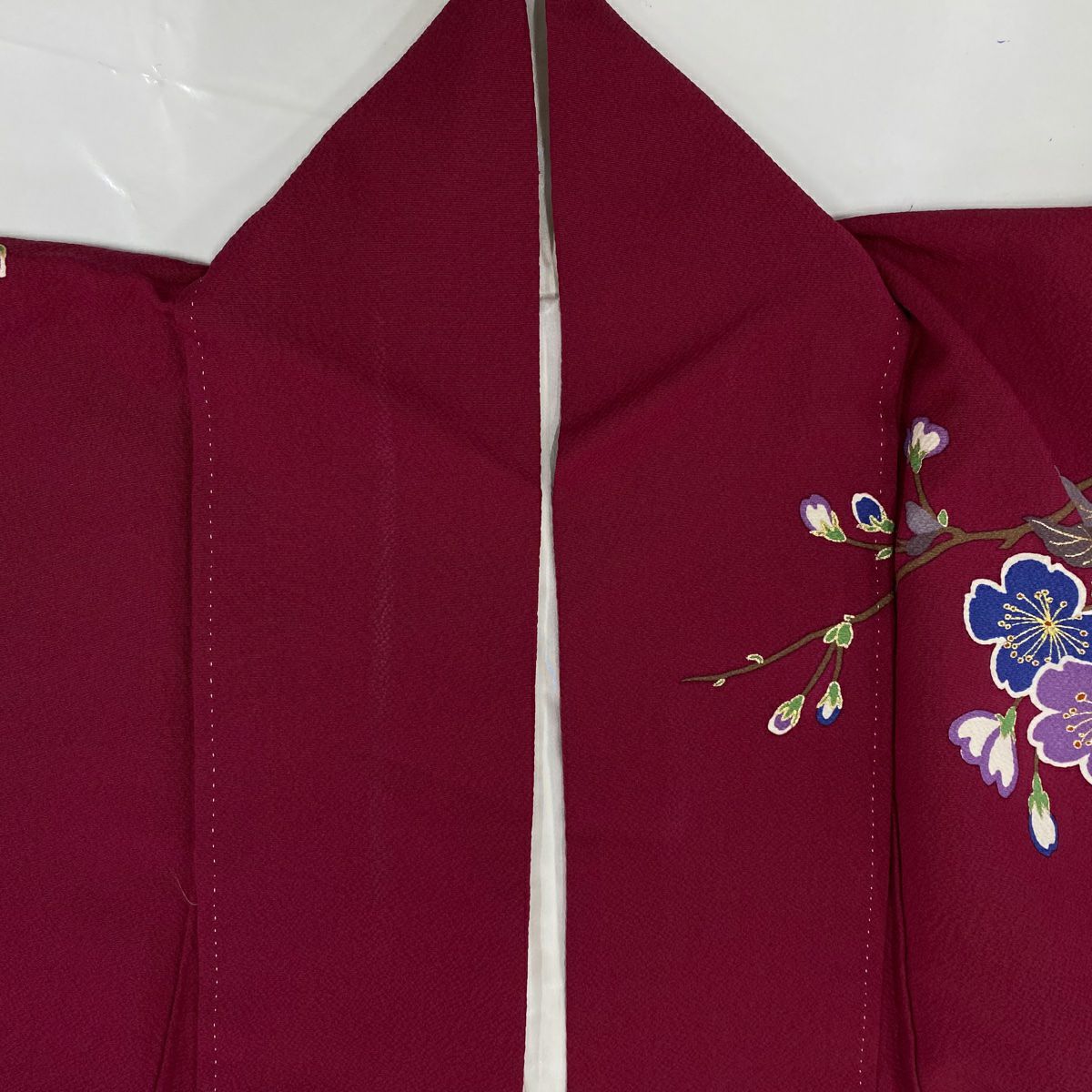 【清倉特賣】振袖禮服 身長164.5cm 袖長67.5cm L 雙層 牡丹 枝花 金銀彩 紅紫 純蠶絲 名品級