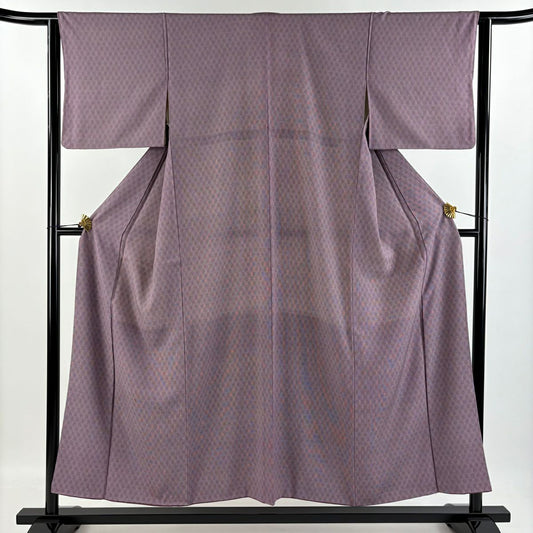 【庫存清倉】 江戶小紋 身長152cm 袖長62.5cm S 雙層 龜甲 紫 純蠶絲 優品級
