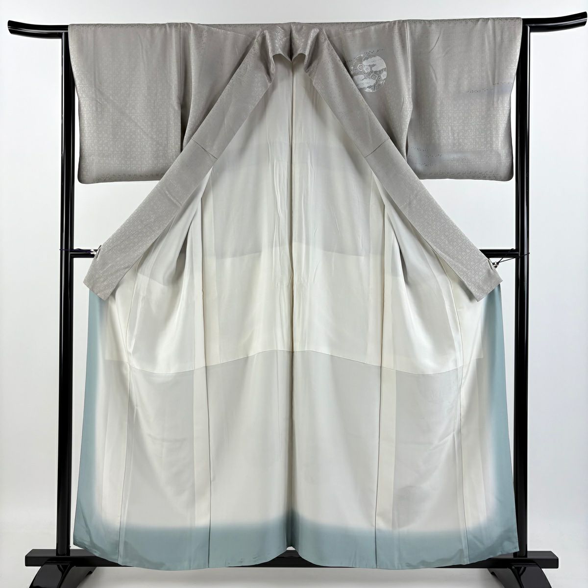 【清倉特賣】 付下 身長157.5cm 袖長64.5cm M 雙層 枝梅花 霞 金銀彩 灰 純蠶絲 優品級