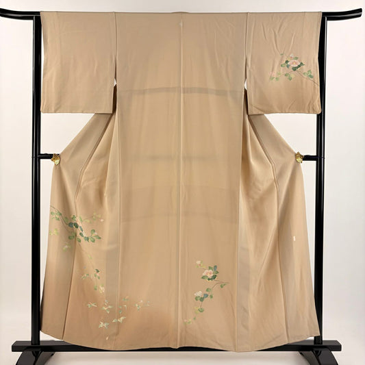 【庫存清倉】 付下 身長156cm 袖長63cm S 雙層 落款有 枝花 椿 漸層 米色 純蠶絲 優品級 一個紋
