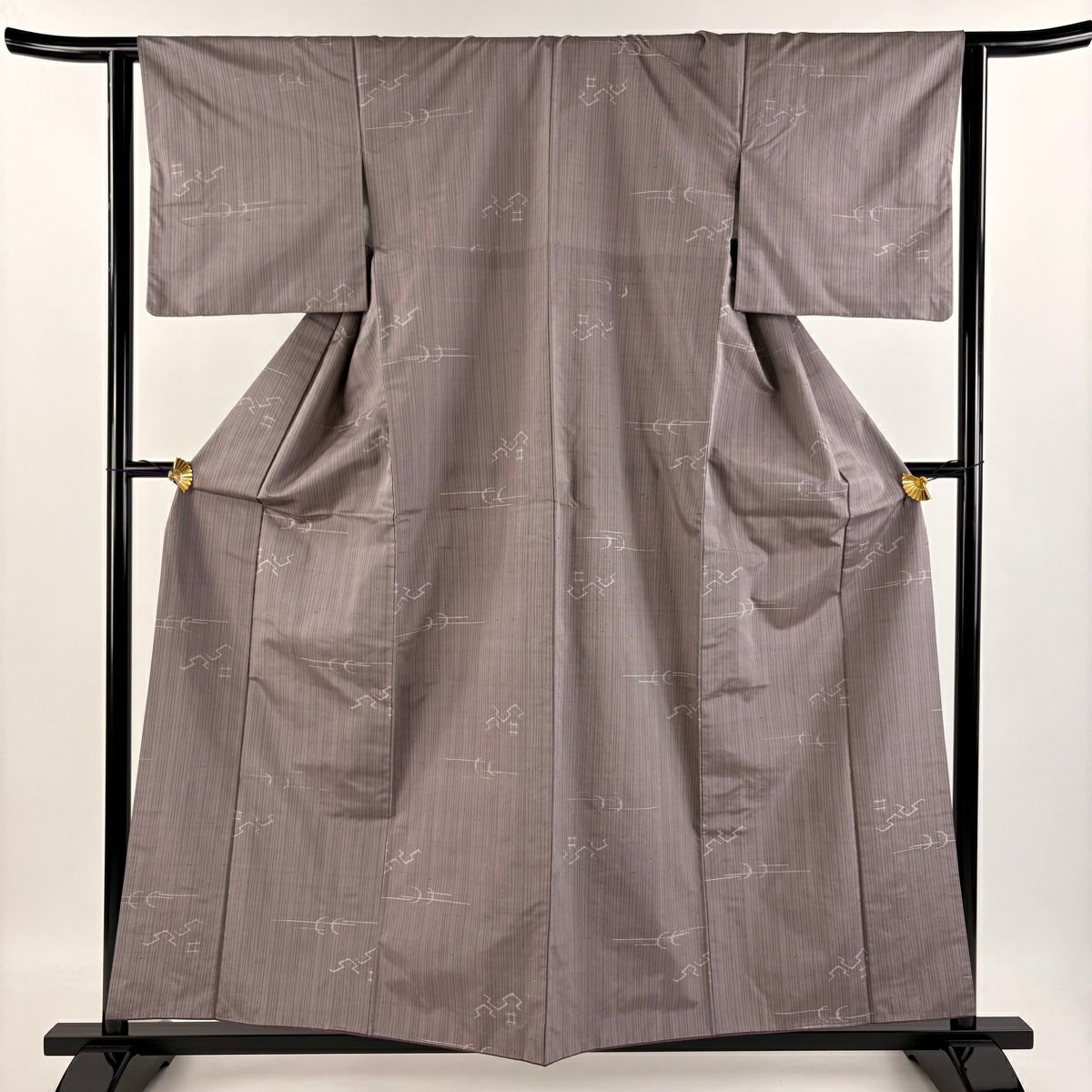 【庫存清倉】 紬織 身長157.5cm 袖長63cm S 雙層 縱條 幾何圖案 灰紫 純蠶絲 美品 秀品級