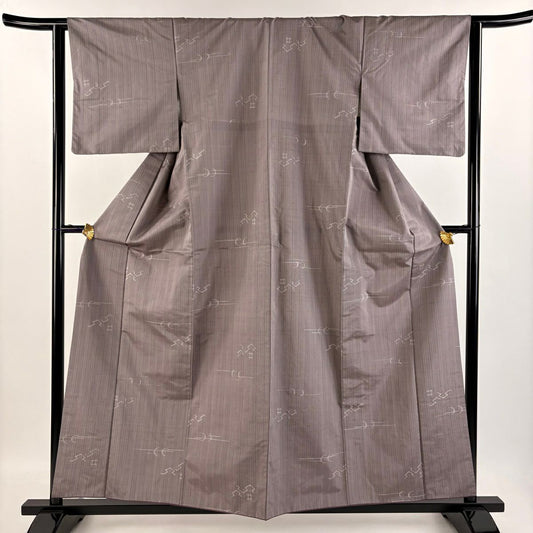 【庫存清倉】 紬織 身長157.5cm 袖長63cm S 雙層 縱條 幾何圖案 灰紫 純蠶絲 美品 秀品級