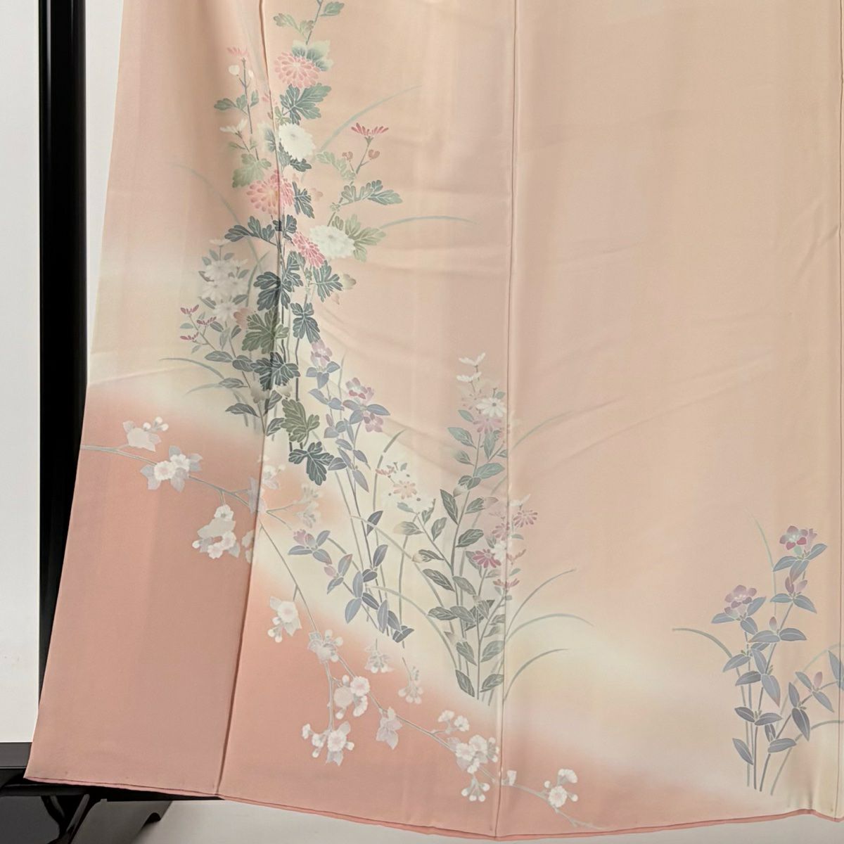 【庫存清倉】訪問服 身長159cm 袖長65.5cm M 雙層 藤舟 有落款 菊花枝花 漸層 粉紅 純蠶絲 優品級