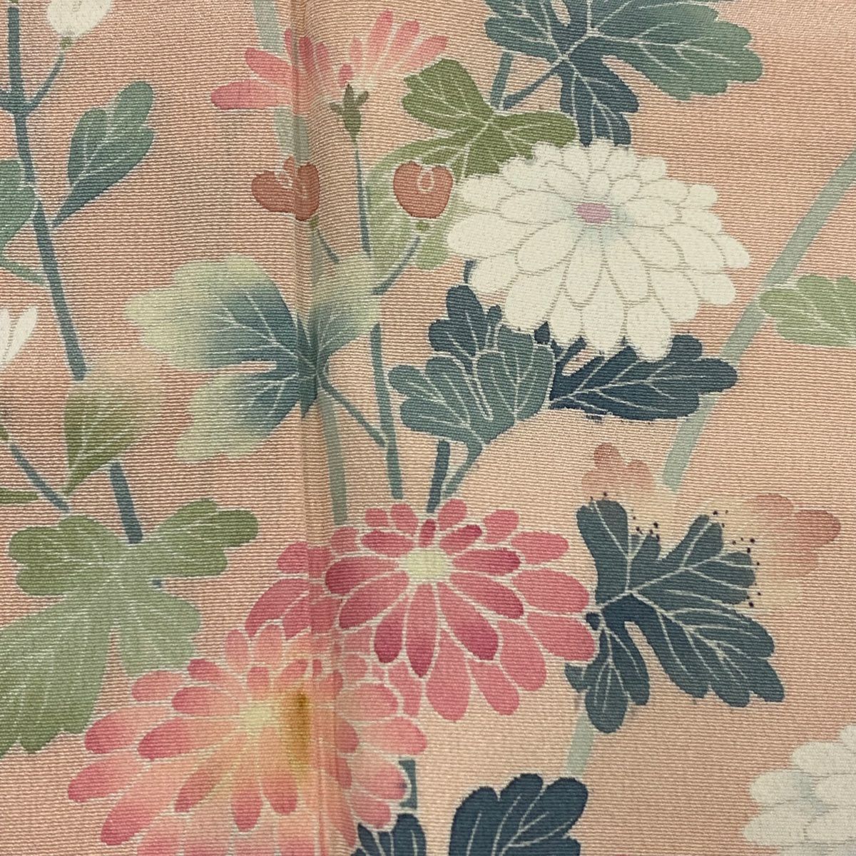 【庫存清倉】訪問服 身長159cm 袖長65.5cm M 雙層 藤舟 有落款 菊花枝花 漸層 粉紅 純蠶絲 優品級
