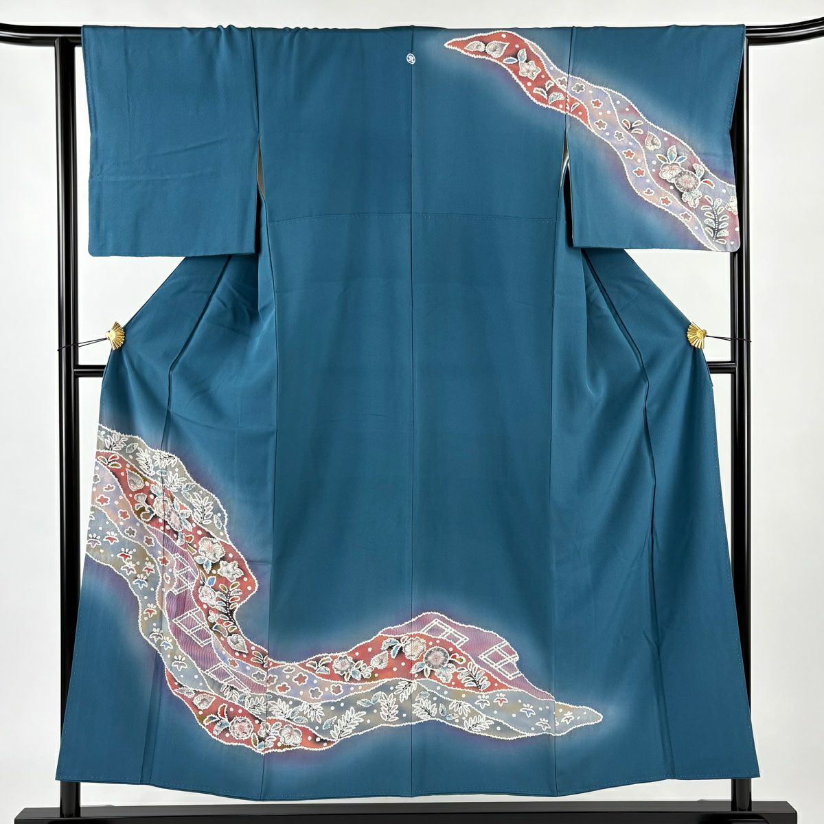 【庫存清倉】訪問服 身長152.5cm 袖長64cm M 雙層 辻花染圖案 道長取 漸層 青灰色 純蠶絲 優品級 一個紋