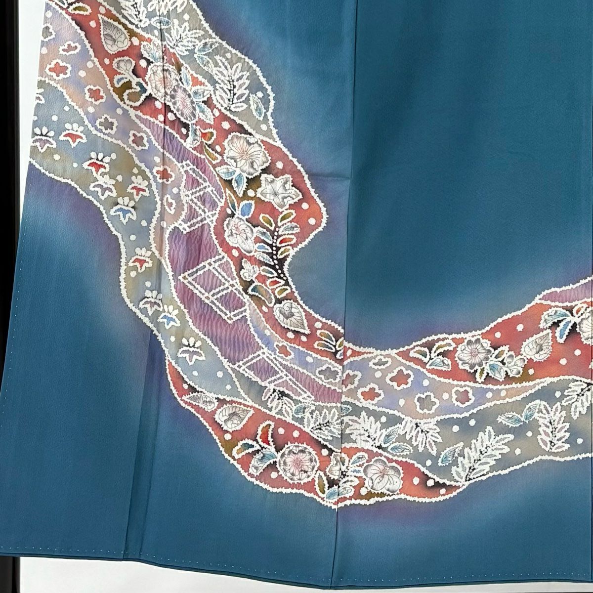 【庫存清倉】訪問服 身長152.5cm 袖長64cm M 雙層 辻花染圖案 道長取 漸層 青灰色 純蠶絲 優品級 一個紋