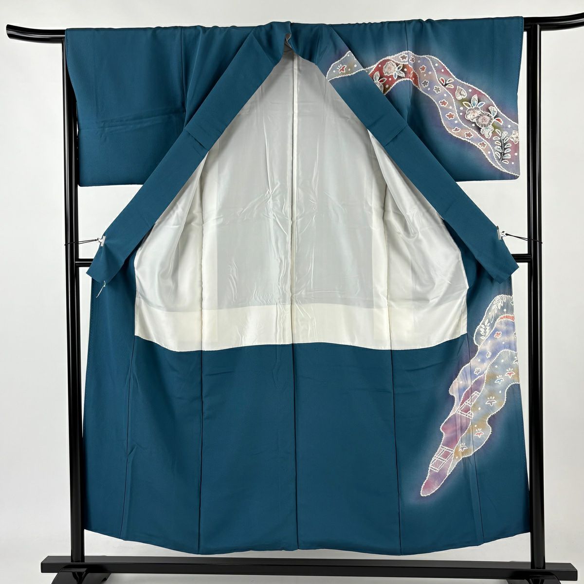 【庫存清倉】訪問服 身長152.5cm 袖長64cm M 雙層 辻花染圖案 道長取 漸層 青灰色 純蠶絲 優品級 一個紋