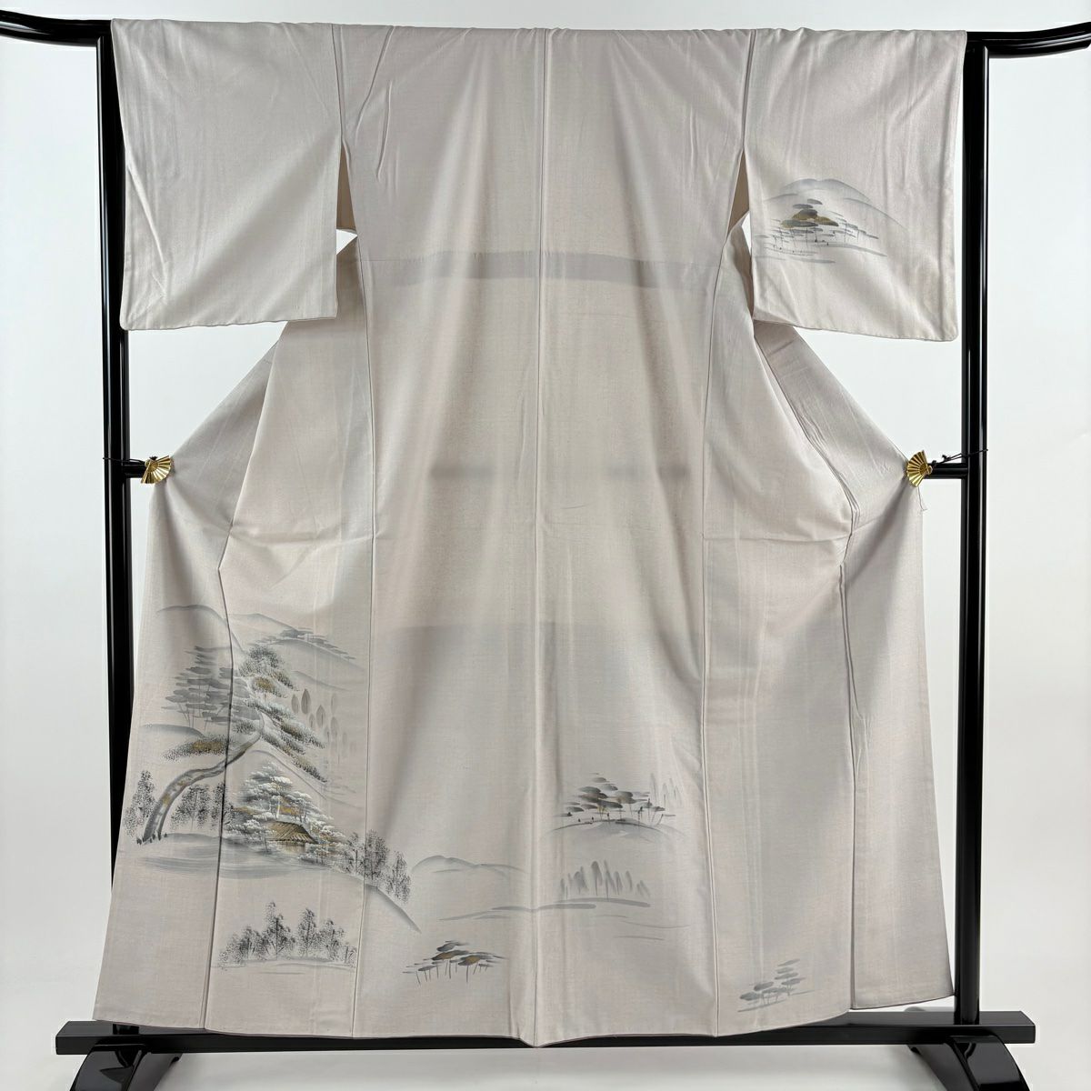 【庫存清倉】訪問服 身長160.5cm 袖長64.5cm M 雙層 紬織織 笠松樹 家屋 金銀彩 淡紫 純蠶絲 優品級