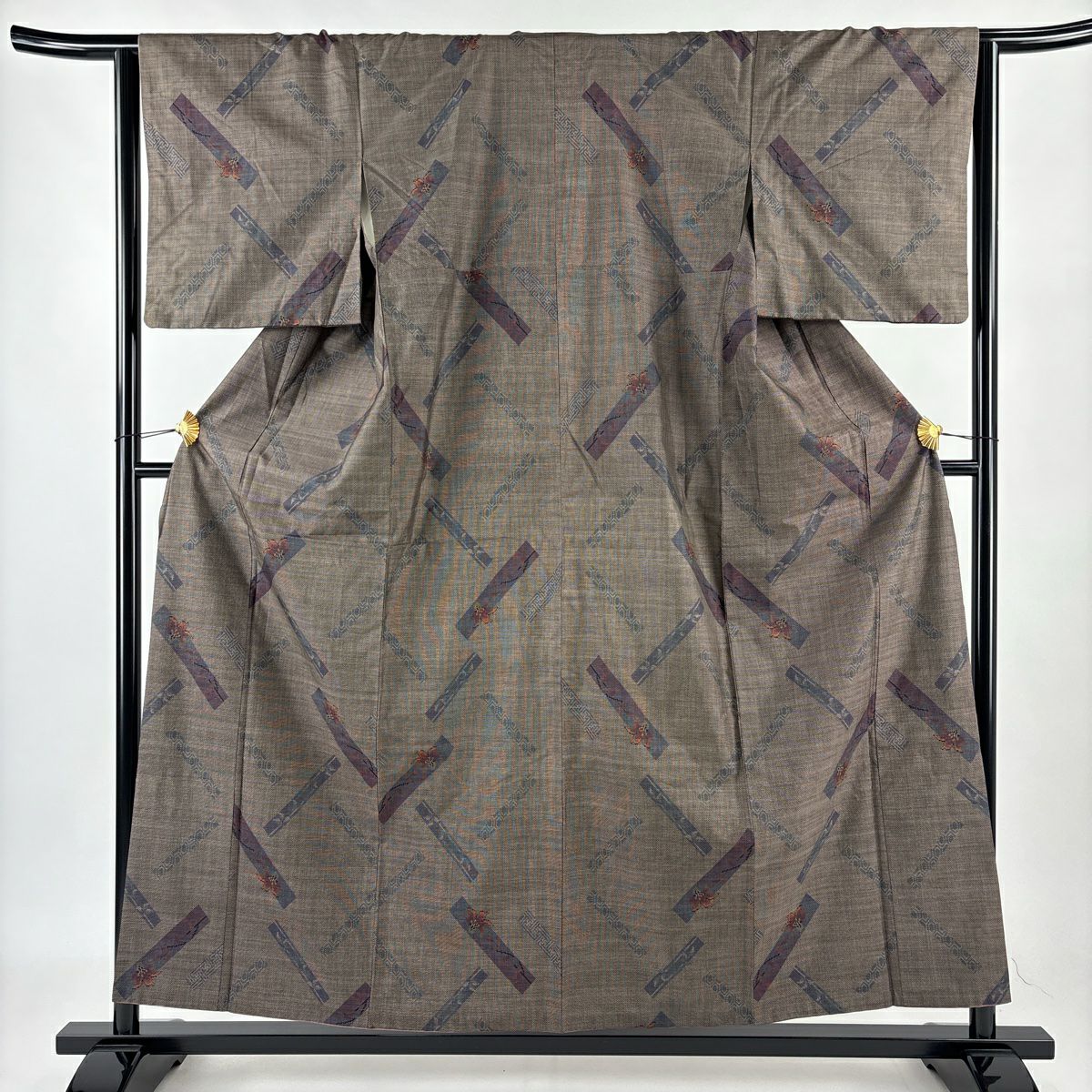 【庫存清倉】 紬織織 身長156.5cm 袖長63.5cm S 雙層 草花紋紋 龜甲 灰茶 純蠶絲 美品 秀品級