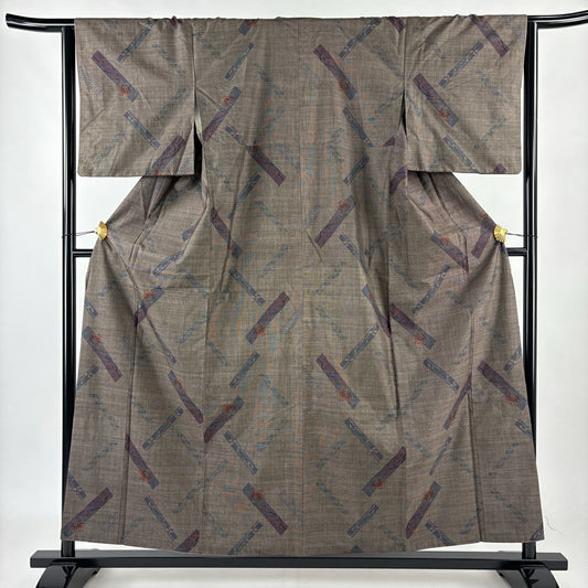 【庫存清倉】 紬織織 身長156.5cm 袖長63.5cm S 雙層 草花紋紋 龜甲 灰茶 純蠶絲 美品 秀品級