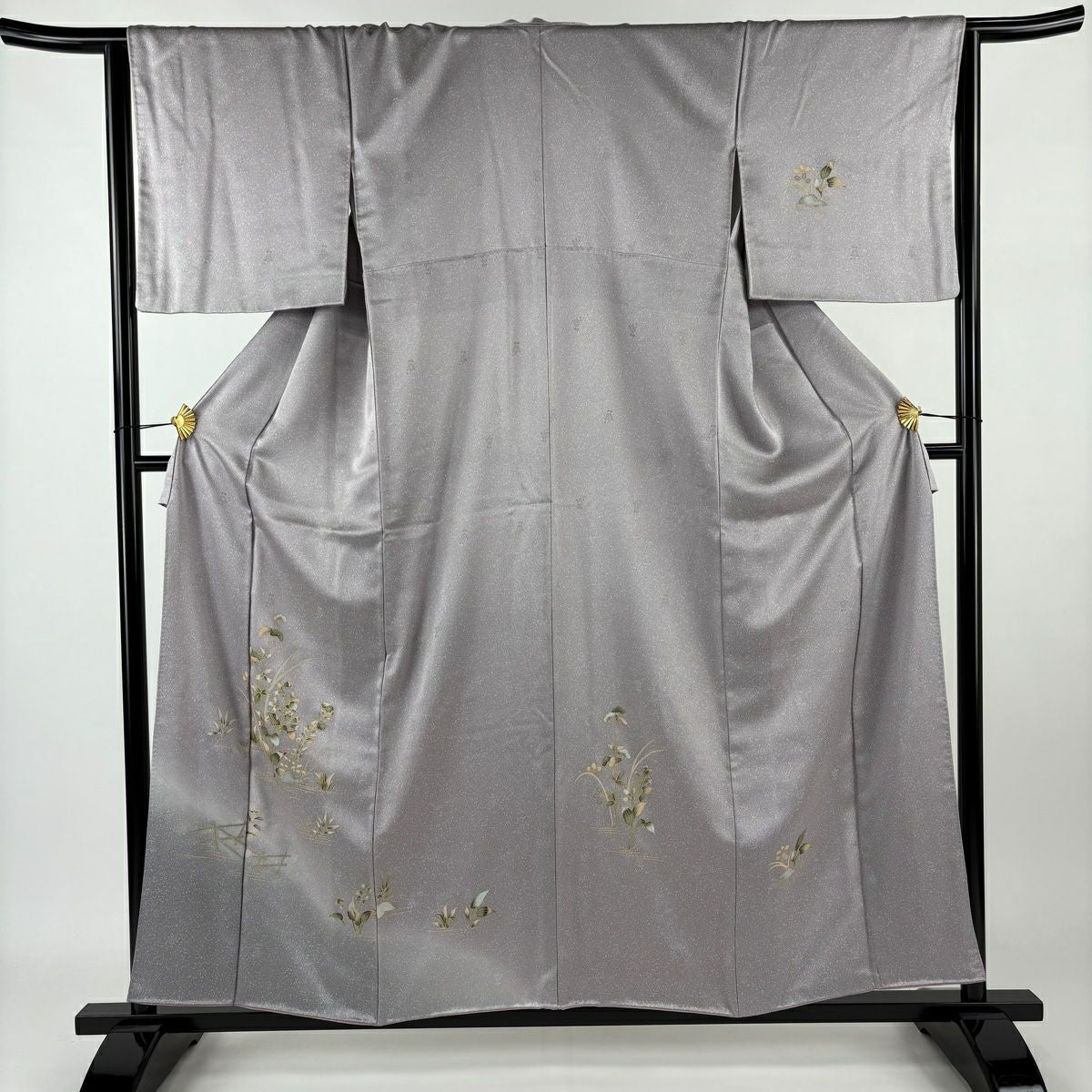 【庫存清倉】 付下 身長155.5cm 袖長64.5cm M 雙層 草花紋紋 霞 金銀彩 染分 薄紫 純蠶絲 美品 秀品級