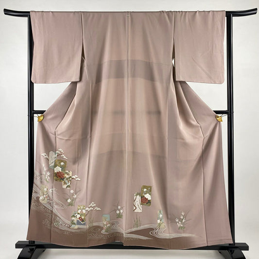 【庫存清倉】 留袖禮服禮服 身長158cm 袖長64.5cm M 雙層 短冊 花鳥 金絲 金銀彩 粉紅 純蠶絲 優品級 一個紋