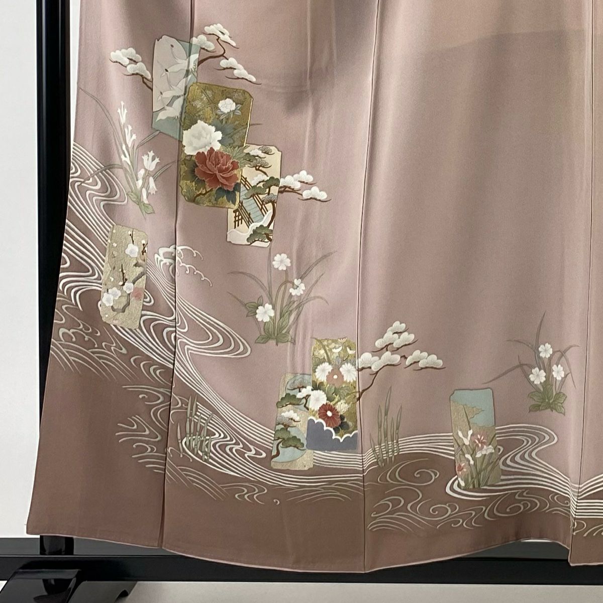 【庫存清倉】 留袖禮服禮服 身長158cm 袖長64.5cm M 雙層 短冊 花鳥 金絲 金銀彩 粉紅 純蠶絲 優品級 一個紋