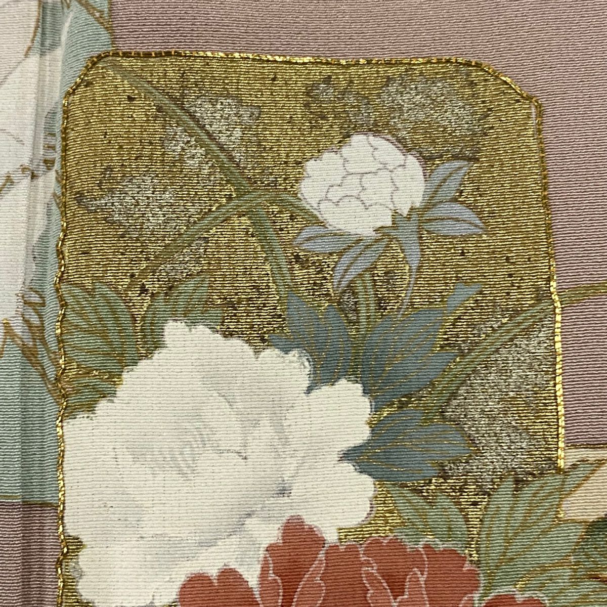 【庫存清倉】 留袖禮服禮服 身長158cm 袖長64.5cm M 雙層 短冊 花鳥 金絲 金銀彩 粉紅 純蠶絲 優品級 一個紋