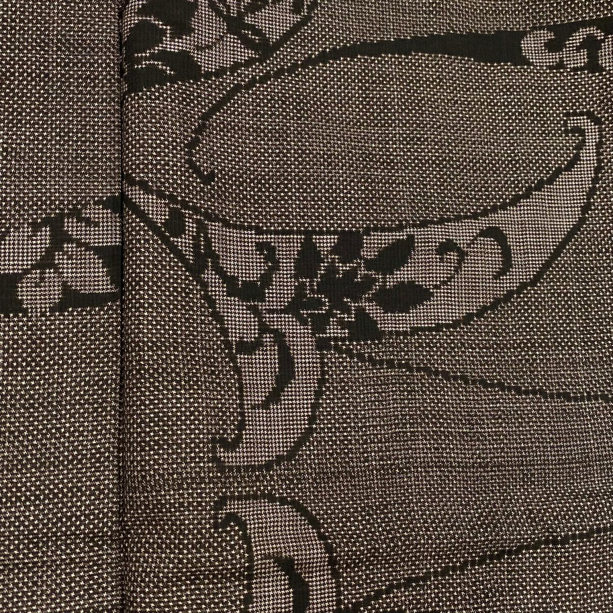 【清倉特賣】 紬織 身長159.5cm 袖長64cm M 雙層 葉 花唐草紋 焦茶 純蠶絲 優品級