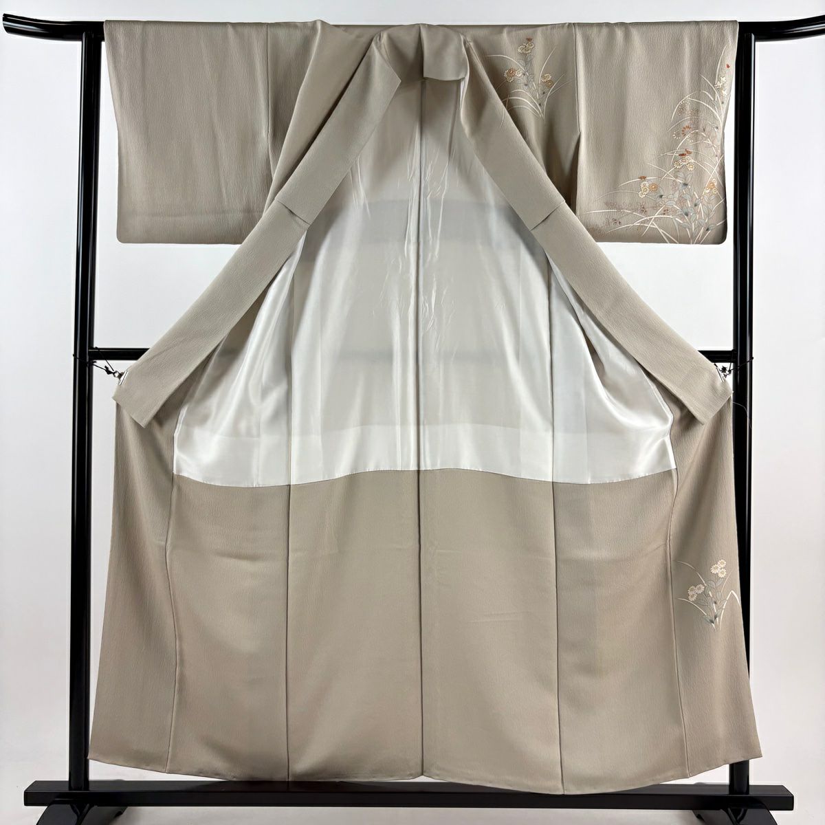 【庫存清倉】訪問服 身長157cm 袖長62.5cm S 雙層 菊花 萩 金絲 金銀彩 灰茶 純蠶絲 優品級