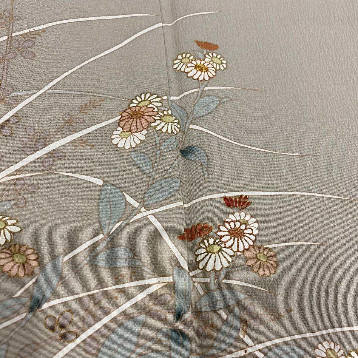 【庫存清倉】訪問服 身長157cm 袖長62.5cm S 雙層 菊花 萩 金絲 金銀彩 灰茶 純蠶絲 優品級