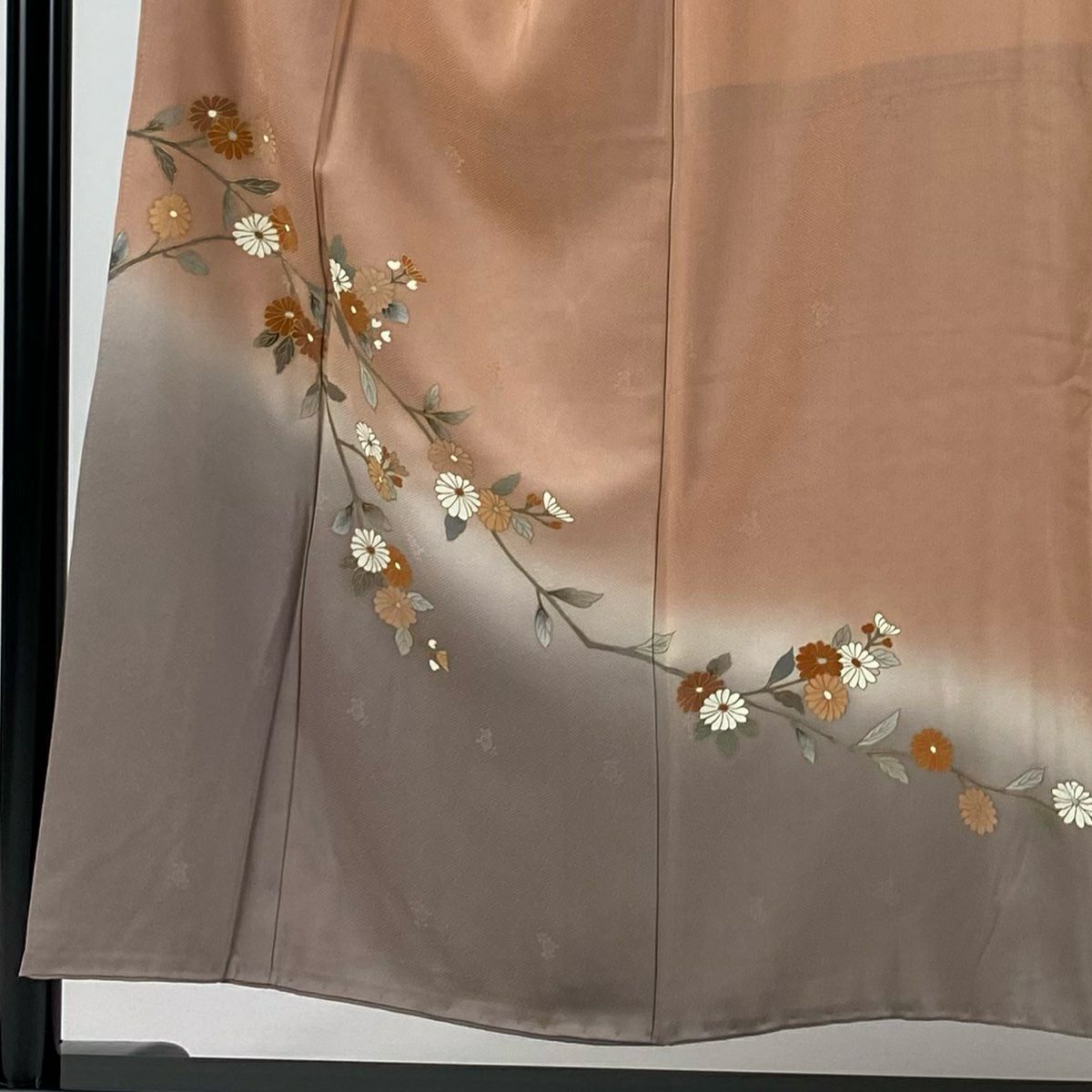 【庫存清倉】 付下 身長152cm 袖長62cm S 雙層 菊花花 漸層 金銀彩 鮭粉色 純蠶絲 優品級 一個紋