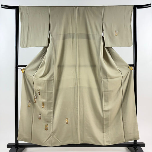 【庫存清倉】 付下 身長157cm 袖長63cm S 雙層 蔦 草花紋紋 金金箔 刺繡 灰綠 純蠶絲 優品級