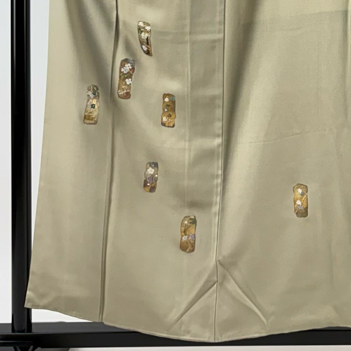 【庫存清倉】 付下 身長157cm 袖長63cm S 雙層 蔦 草花紋紋 金金箔 刺繡 灰綠 純蠶絲 優品級