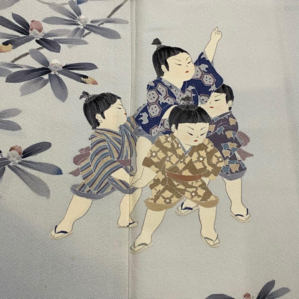 【庫存清倉】訪問服 身長156cm 袖長62cm S 雙層 落款有 童枝葉染分 ぼかし 灰白 純蠶絲 優品級