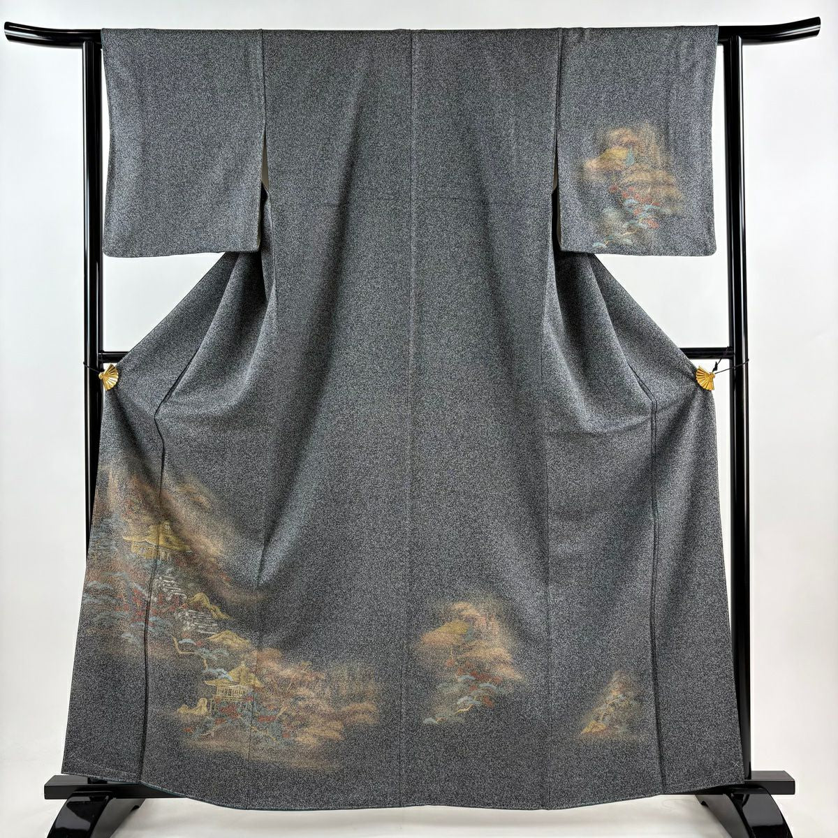【庫存清倉】訪問服 身長161.5cm 袖長62cm S 雙層 建物 松樹 金銀彩 黑灰 純蠶絲 優品級