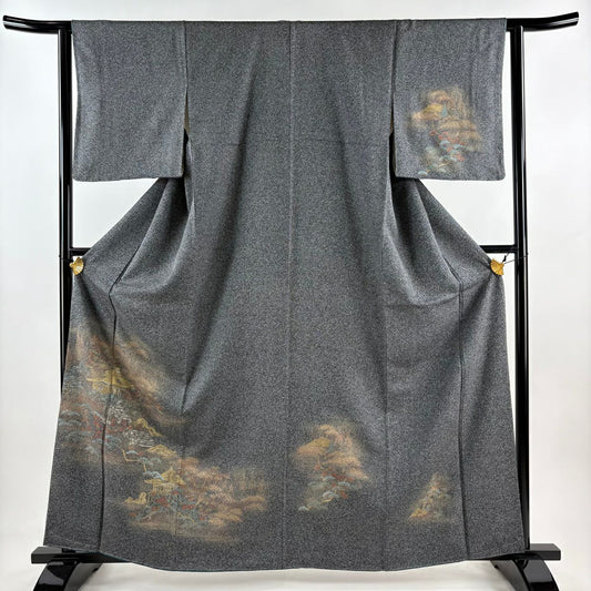 【庫存清倉】訪問服 身長161.5cm 袖長62cm S 雙層 建物 松樹 金銀彩 黑灰 純蠶絲 優品級