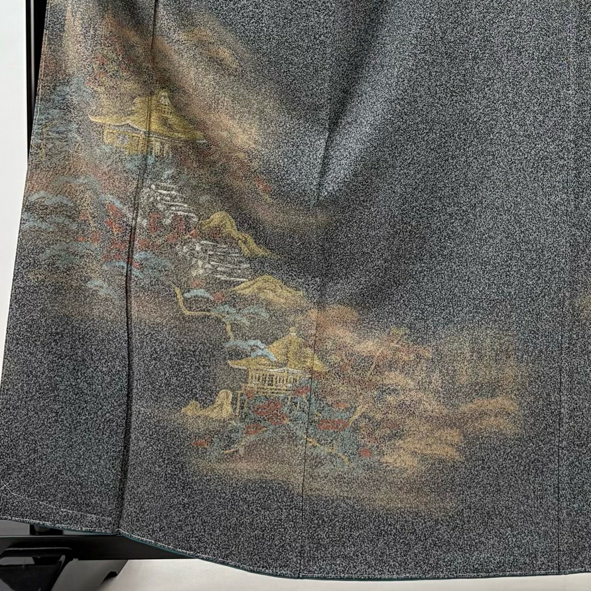 【庫存清倉】訪問服 身長161.5cm 袖長62cm S 雙層 建物 松樹 金銀彩 黑灰 純蠶絲 優品級