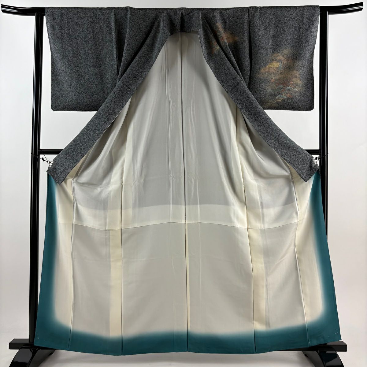 【庫存清倉】訪問服 身長161.5cm 袖長62cm S 雙層 建物 松樹 金銀彩 黑灰 純蠶絲 優品級