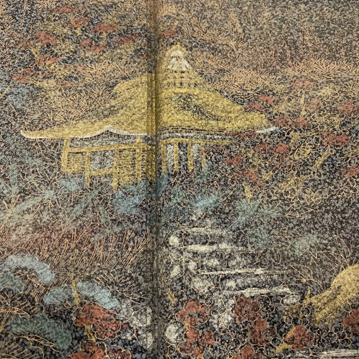 【庫存清倉】訪問服 身長161.5cm 袖長62cm S 雙層 建物 松樹 金銀彩 黑灰 純蠶絲 優品級