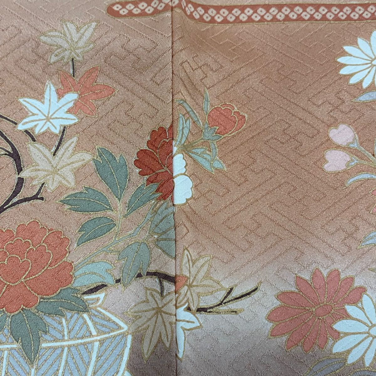 【庫存清倉】訪問服 身長160.5cm 袖長63cm S 雙層 吾妻德穗 落款 花車 霞刺繡 金彩裝飾 淺橙色 純蠶絲 名品級