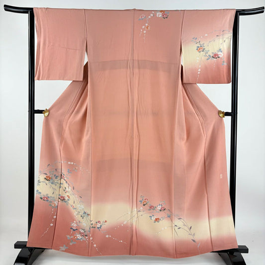 【庫存清倉】訪問服 身長160cm 袖長62.5cm S 雙層 落款有 椿 梅花 染分 逐漸變化 粉紅 純蠶絲 優品級