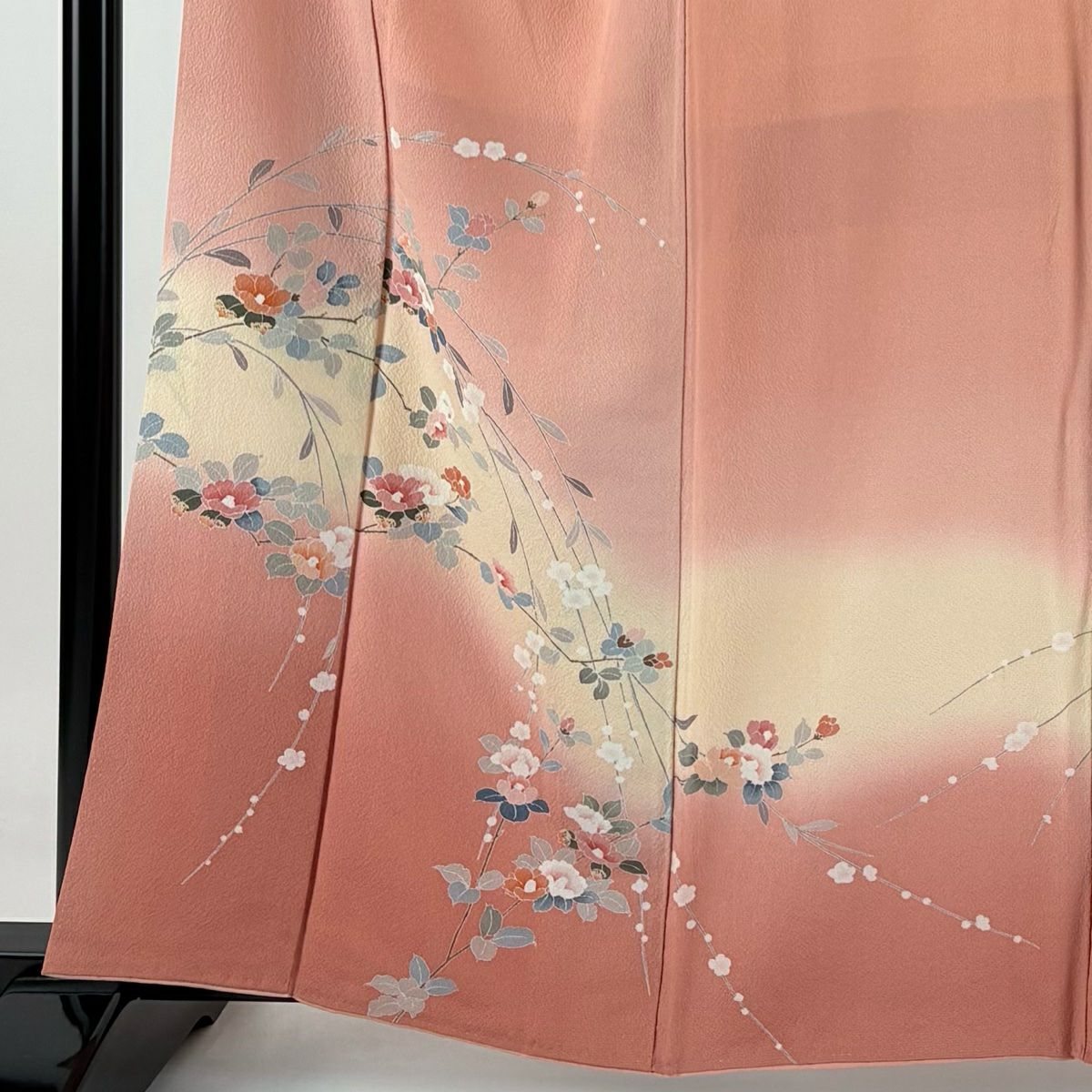 【庫存清倉】訪問服 身長160cm 袖長62.5cm S 雙層 落款有 椿 梅花 染分 逐漸變化 粉紅 純蠶絲 優品級