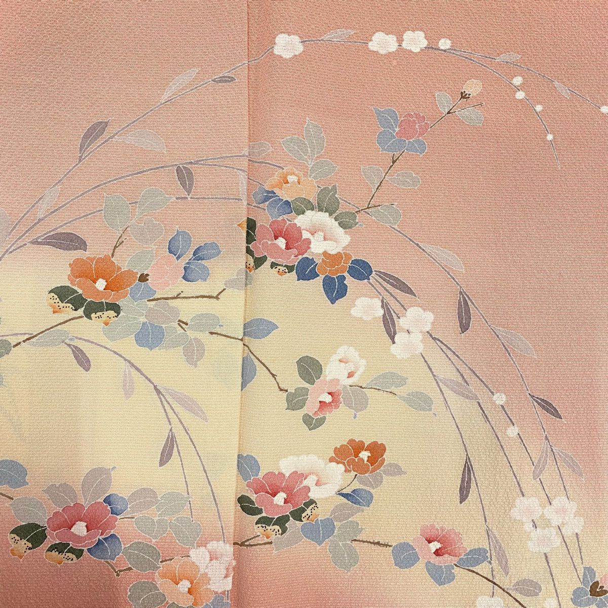 【庫存清倉】訪問服 身長160cm 袖長62.5cm S 雙層 落款有 椿 梅花 染分 逐漸變化 粉紅 純蠶絲 優品級
