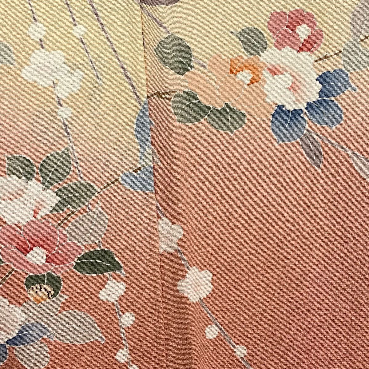 【庫存清倉】訪問服 身長160cm 袖長62.5cm S 雙層 落款有 椿 梅花 染分 逐漸變化 粉紅 純蠶絲 優品級