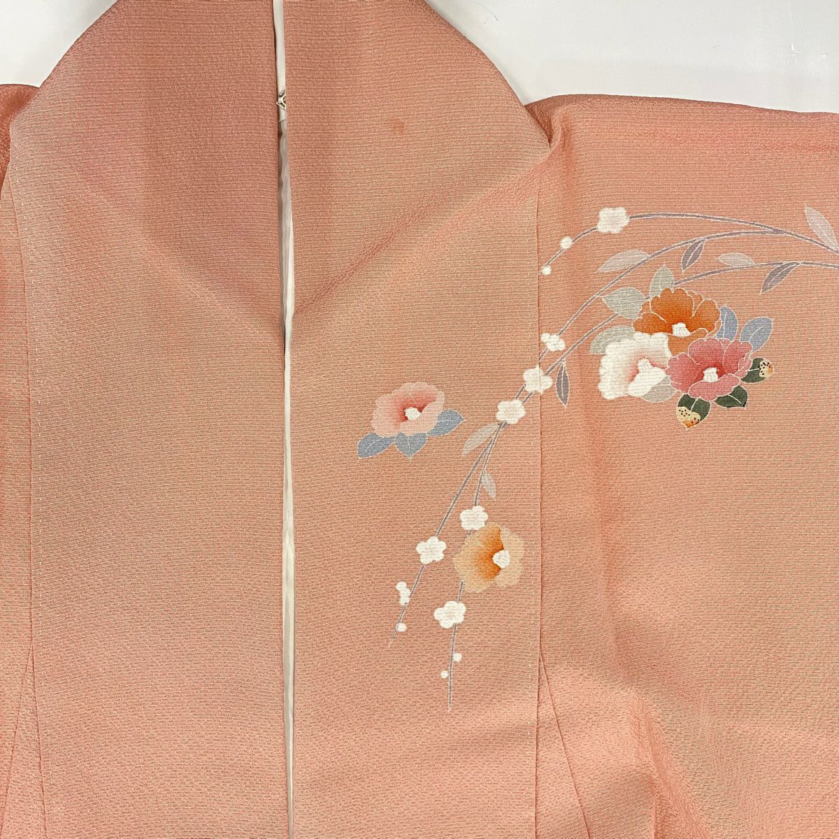 【庫存清倉】訪問服 身長160cm 袖長62.5cm S 雙層 落款有 椿 梅花 染分 逐漸變化 粉紅 純蠶絲 優品級