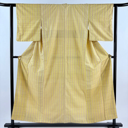 【庫存清倉】 付下 身長156cm 袖長61cm S 雙層 垂直條紋 山吹茶 純蠶絲 優品級