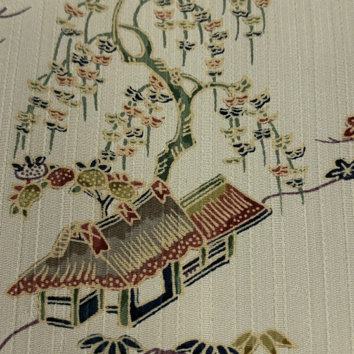 【庫存清倉】 小紋 身長155.5cm 袖長64cm M 雙層 家屋 松樹竹子梅花 灰 純蠶絲 優品級