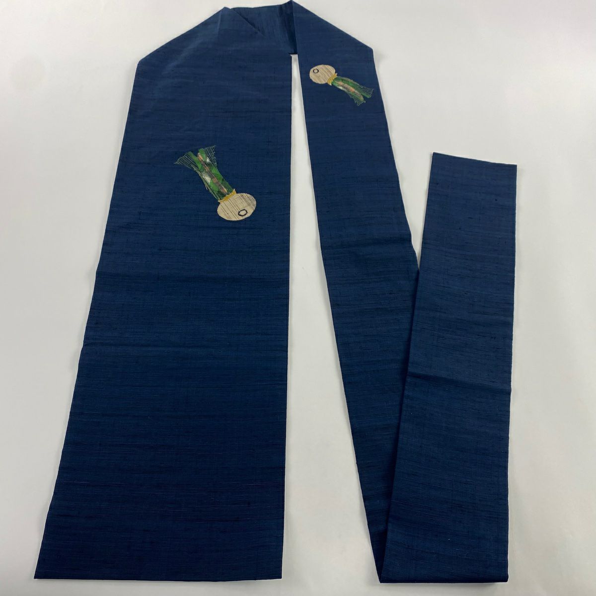 【清倉特賣】 名古屋帶 美品 優品級 紬織織 罩 深藍 純蠶絲